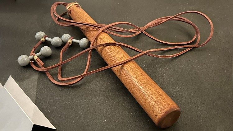 Ricostruzione del flagello esposto nella mostra nella basilica di San Giovanni dei Fiorentini