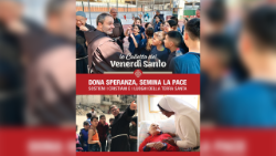 Plakat za nabirko na veliki petek 2025 za Sveto deželo z naslovom Podari upanje, sej mir.