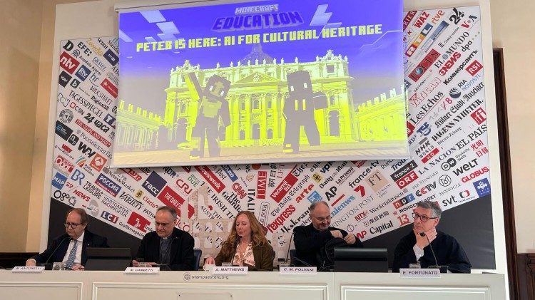 Ein Moment während der Präsentation des Videospiels, mit dem man den Petersdom bei Minecraft erkunden kann