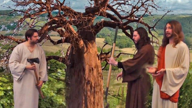 ക്രിസ്തുവും ശിഷ്യരും ഫലം നൽകാത്ത അത്തിവൃക്ഷത്തിനരികെ