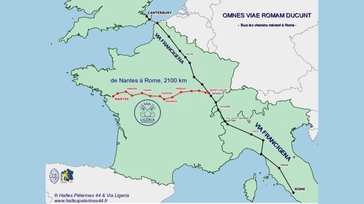 Parcours de la Via Ligeria qui rejoint la Via Francigena. 