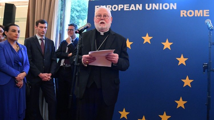 Erzbischof Gallagher bei seiner Ansprache (Foto EU-Delegation in Rom)