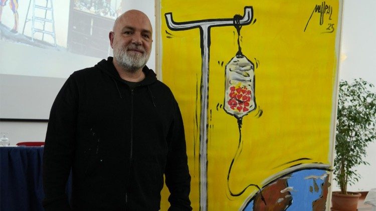 El artista Maupal presenta su nueva obra dedicada al Papa en la "Cattedra dell'Accoglienza" 