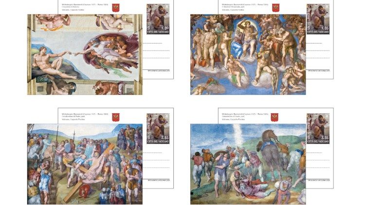 Паштоўкі Ватыканскай пошты, на якіх адлюстраваны фрагменты неўміручых шэдэўраў Мікеланджэла