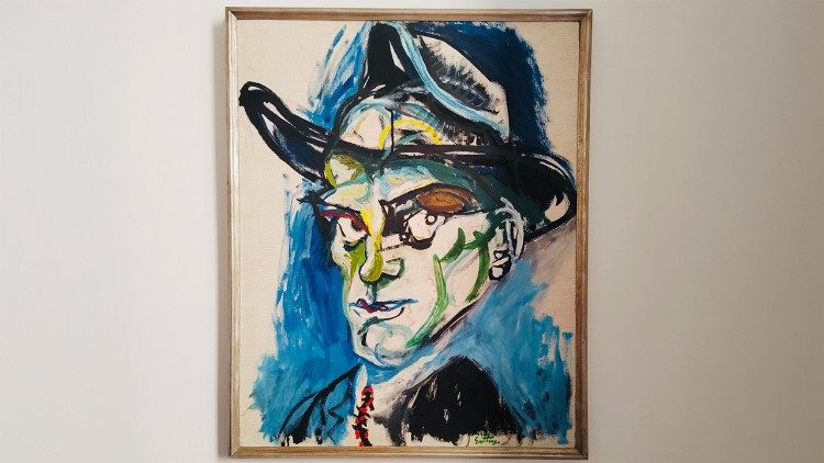 Renato Guttuso  (Bagheria 1911- Roma 1987)  A Majakovskij, 1963  olio su tela, 92,5 x 73,2 cm  in basso a destra: «Guttuso>>>  sul retro: <<10-8-63/ Guttuso / a Majakovskij>>>  provenienza: Roma, Collezione di Leone Piccioni  dono di Gloria e Giovanni Piccioni, 12/01/2024  Città del Vaticano, Musei Vaticani, Collezione d'Arte  Moderna e Contemporanea (Foto Vatican News - Paolo Ondarza)