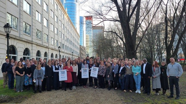 Caritas Europa staff promote the Turn Debt into Hope campaign (photo credit Caritas Europa)