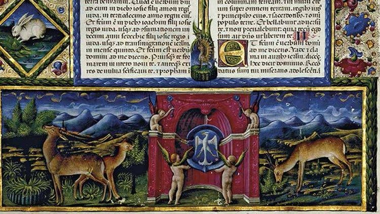 Dettaglio del margine inferiore della carta iniziale del Libro di Geremia