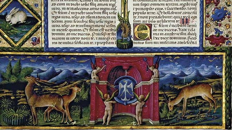 Detalhe da margem inferior do fólio inicial do Livro de Jeremias.