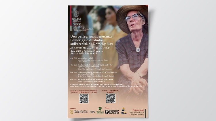 El cartel de la conferencia en la Gregoriana