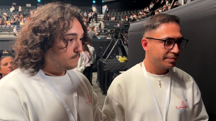 Nicholas and Yigit Bilge, volunteers during the Pope's Mass