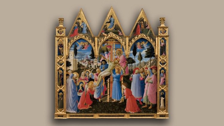 Lorenzo Monaco (Piero di Giovanni, Don Lorenzo; Siena, 1370 circa - Firenze, 1424) e Beato Angelico (Guido di Piero; Fra Giovanni da Fiesole; Vicchio di Mugello, 1395 circa - Roma, 1455) Pala Strozzi 1421-1424 circa; 1430-1432 circa Tempera e oro su tavola cm 277 × 283 (totale) Firenze, Museo di San Marco