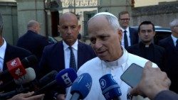 Pope Leo responds to journalists' questions at Castel Gandolfo