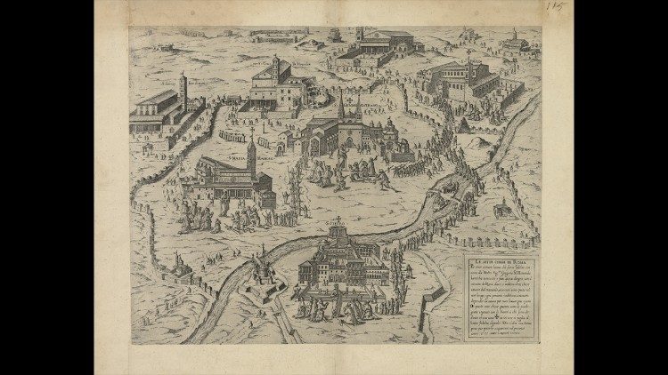 Il Giro delle Sette Chiese in un'incisione della Biblioteca Vaticana riprodotta in mostra