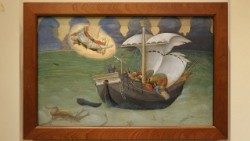 Scomparto di predella con "Storie di San Nicola: il Santo salva una nave dal naufragio" di Gentile di Niccolò, detto Gentile da Fabriano  (1425)
