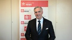 Patrick E. Kelly, Supreme Knight of the Knights of Columbus, at the studios of Vatican News