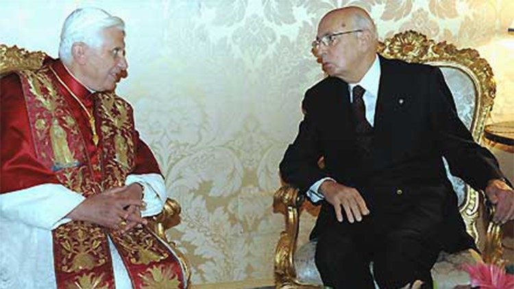 Бендикт XVI с Джорджо Наполитано в Квиринала