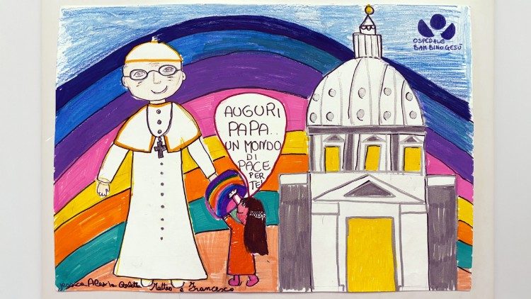 Eine Zeichnung eines Kindes des "Bambin Gesù" in Rom für Papst Leo XIV.