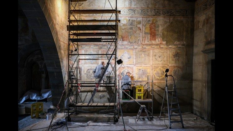 Il cantiere nell'Aula Picta