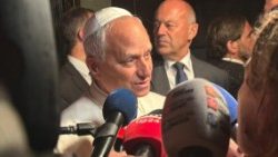 Pope Leo XIV responds to journalists' questions before departing from Castel Gandolfo