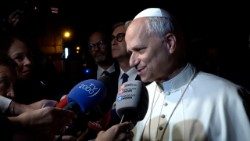 Pope Leo XIV speaks to journalists in Castel Gandolfo