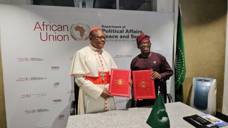 2026.02.13 Episkopo wa lokumu Fridolin Ambongo, Mokambi wa SCEAM, na tango ya mokoloto mwa Boyokani bwa sika kati na SCEAM mpe bomoko bwa Afrika (AU) 