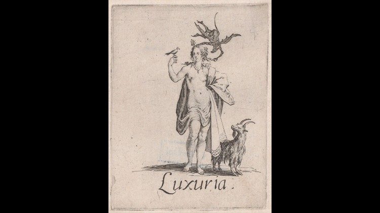 Jacques Callot, Luxuria, Personificazione di uno dei sette vizi capitali (1618-1625), acquaforte, Rijksmuseum, Amsterdam.