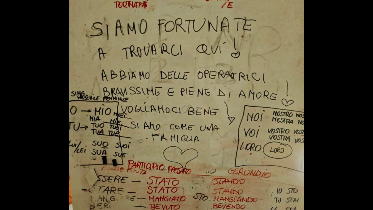 Algunos mensajes de gratitud de las mujeres sin hogar que asisten a los cursos de italiano en Casa Sabotino