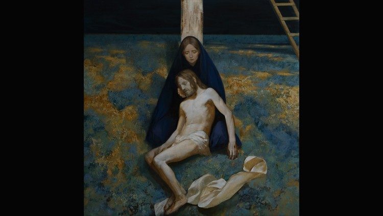 Stacja 13: Jezus zdjęty z krzyża i złożony w ręce Matki