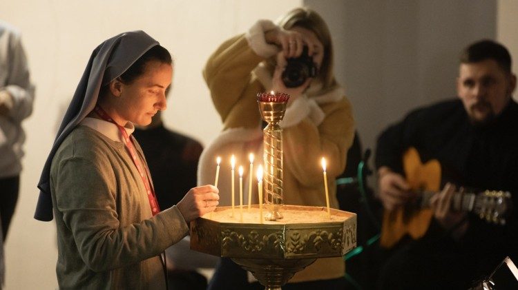 A moment during the prayer gathering at the Cathedral of the Resurrection in Kyiv