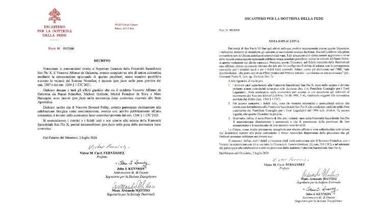 O decreto de excomunh&atilde;o e a nota explicativa do Dicast&eacute;rio para a Doutrina da F&eacute;