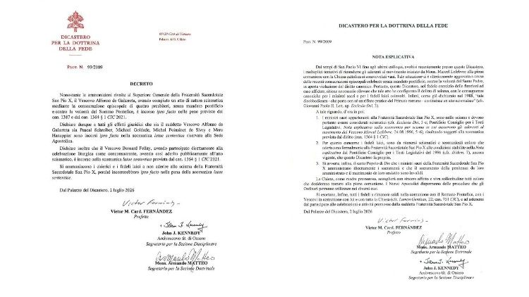 2026.07.02 Il decreto di scomunica dei lefebvriani