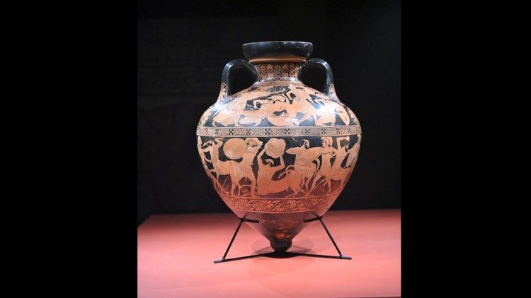 Anfora con puntale del Pittrore di Syleus, 480-470 ca, Bruxelles, Royal Museums of Art and History, B