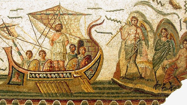  Ulises y las Sirenas. Mosaico romano para suelo del siglo II d.C.