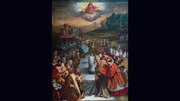 Jacopo Zucchi, Il miracolo della neve, 1573–1582 circa, 171 x 151 cm, originariamente all'Altare della Culla e oggi al Museo Liberiano (Basilica di Santa Maria Maggiore, Roma).