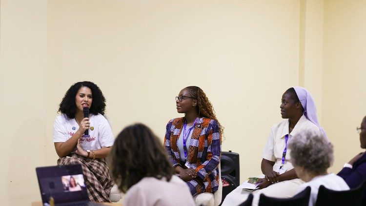 Speakers at the panel on Environmental Communication and the Care for creation, (left to right) Leticia Flor&ecirc;ncio, Ms. Ashley Kitisya, Sr. Juunza C. Mwangani