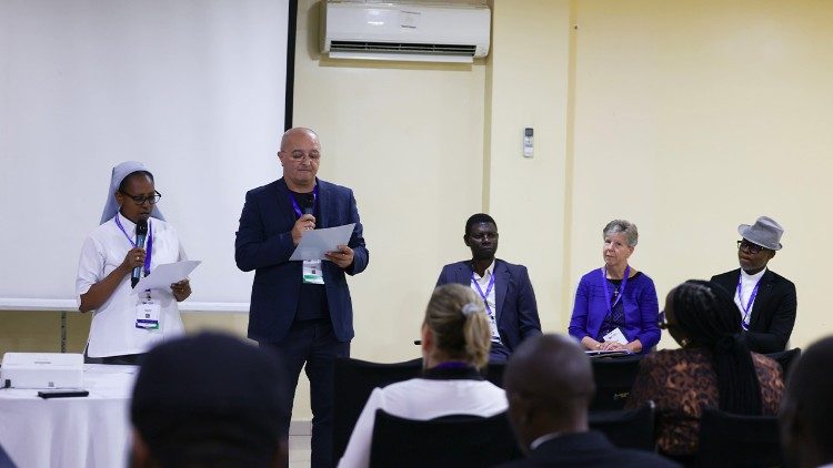 Speakers at the panel on Digital communication for Equity, Gender Equality and Empowerment, Sr. Uwamariya Immaculee, Fr. Fabrizio Colombo, Dr. John Makokha, Sr. Annmarie Sanders,  Rev. Fr. Chijioke Azuawusiefe