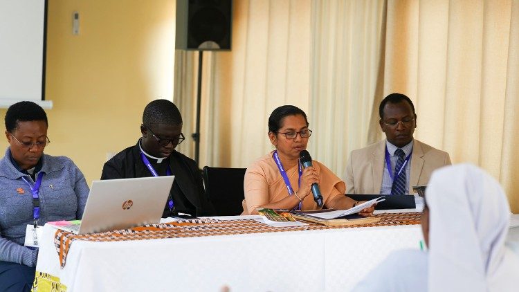 Speakers at the panel on Protecting Children and Youth in the digital space, Sr. Patience Shinondo, Prof. Jean-Paul NIYIGENA, Sr. Babitha Abraham Valiaparambil, Rev. Fr. Lawrence Adu-Gyamfi