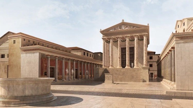 Il foro di Ostia, ricostruzione grafica Progetto Katatexilux