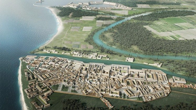 Ostia in epoca romana, ricostruzione grafica Progetto Katatexilux
