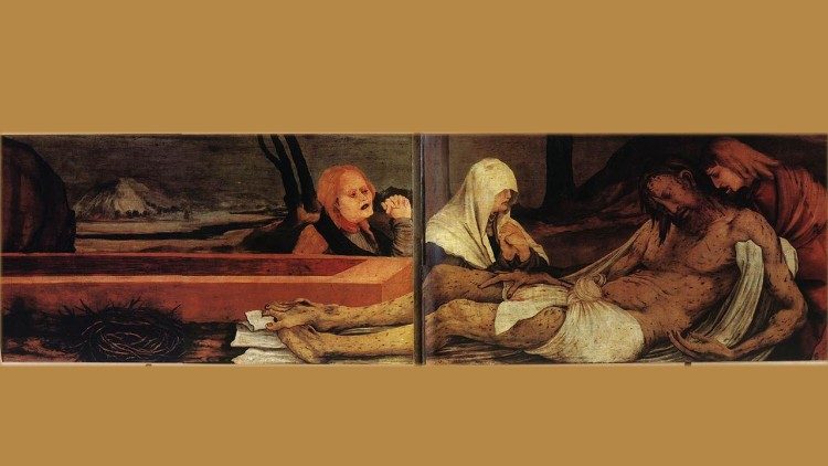 Predella e Altarpieces s&euml; Isenheim nga Matthias Gr&uuml;newald q&euml; p&euml;rshkruan varrimin