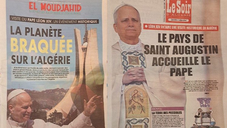 La Une des deux grands journaux francophones en Algérie, ce lundi 13 avril, jour de l'arrivée du Pape.