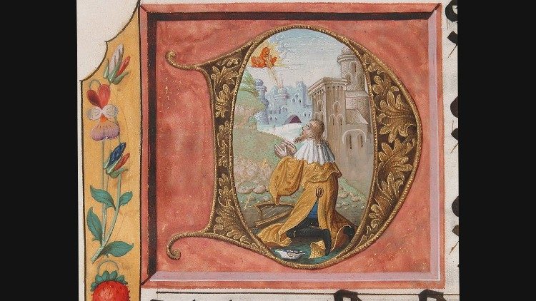 König David: Initiale D in einem mittelalterlichen Psalter
