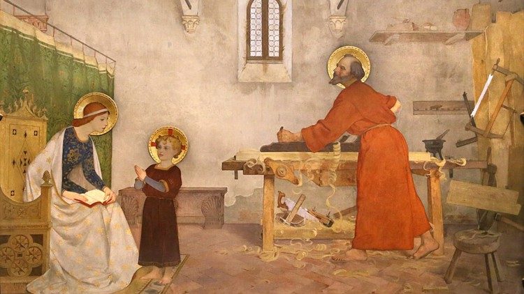 Modesto Faustini, Botega de S&atilde;o Jos&eacute; carpinteiro com Maria e o Menino Jesus, 1886-1890, afresco, Br&eacute;scia, Igreja de S&atilde;o Jos&eacute;
