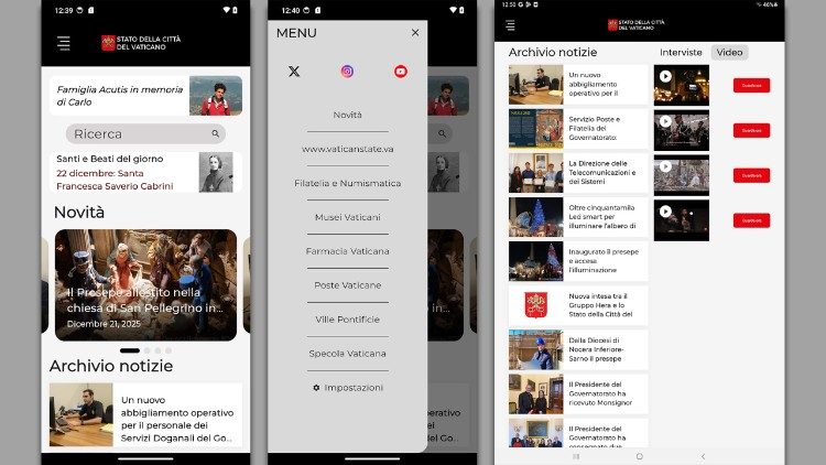 Screenshots of the Vatican Governatorate's new app