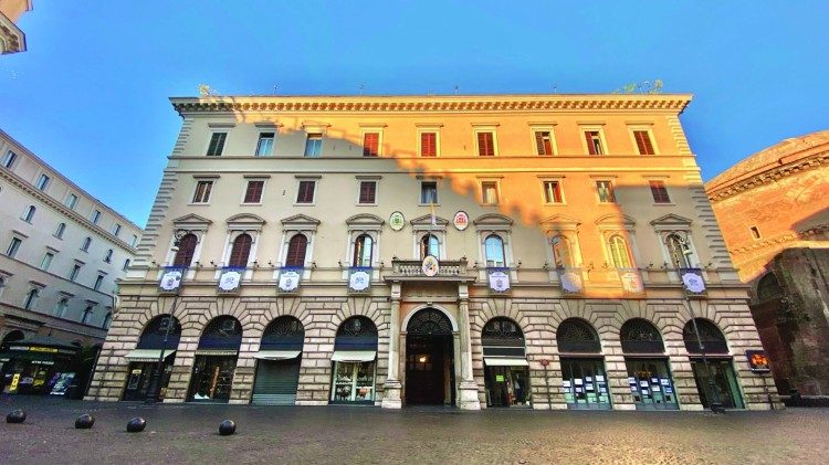 Facade of the Pontifical Ecclesiastical Academy at Rome's Minerva Square, behind the Pantheon
