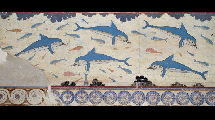 Affresco dei delfini nel Megaron della Regina del palazzo di Cnosso, tra circa il 1600 e il 1450 a.C.(foto di Athenae Noctua)