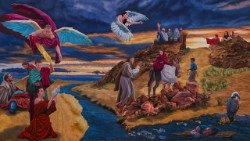 "La Famiglia esule", opera dell'artista Alessandro Fantera, olio su tela (200x120 cm)