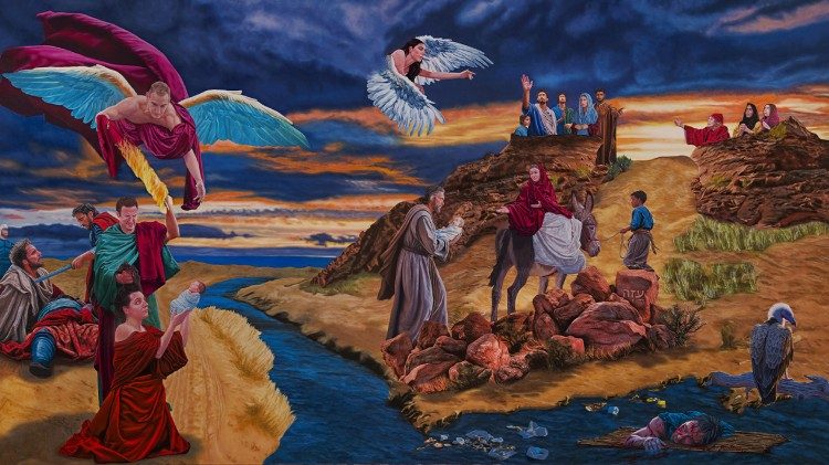 "La Famiglia esule", opera dell'artista Alessandro Fantera, olio su tela (200x120 cm)