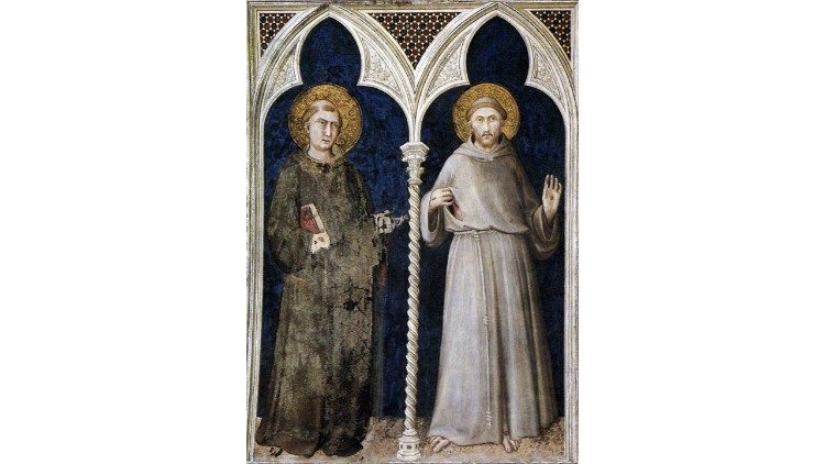 Simone Martini, Sant'Antonio di Padova e San Francesco d'Assisi, 1317-1318 circa, affresco, 215 x 185 cm, Assisi, Basilica inferiore di San Francesco, Cappella di San Martino