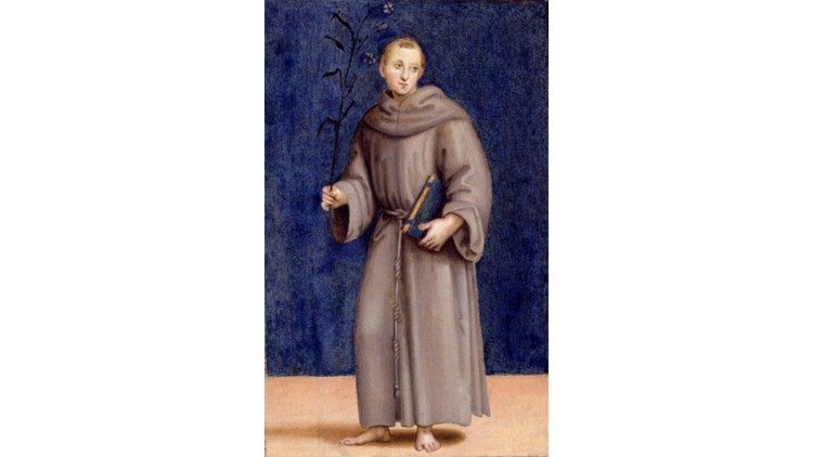 Raffaello Sanzio, Sant’Antonio da Padova, 1502-1505 circa, olio su tavola, 25,7 x 16,4 cm, Londra, Dulwich Picture Gallery, faceva parte della predella della Pala Colonna realizzata per il convento francescano di Sant'Antonio a Perugia.
